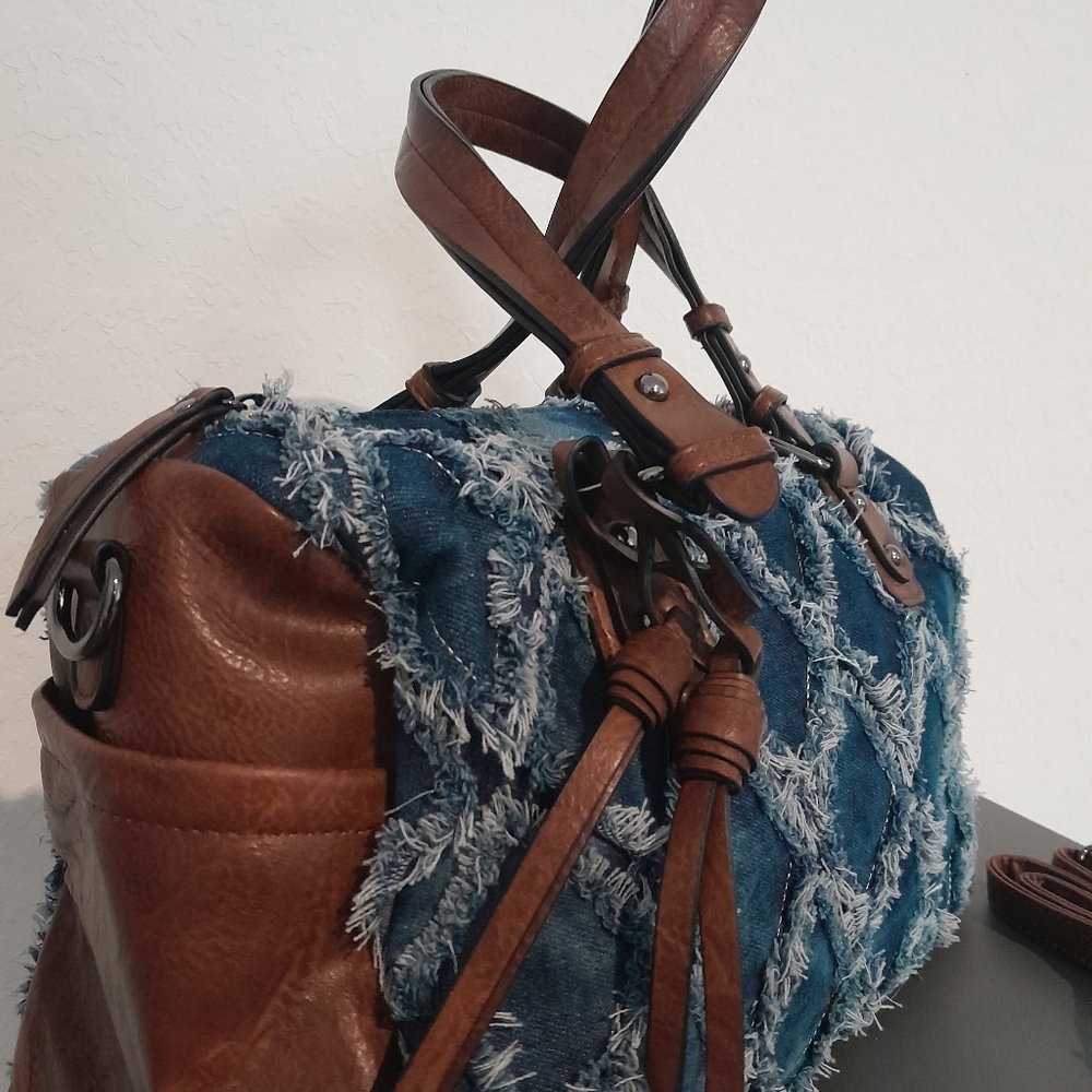THE DENIM COLLECTION BY JACQUITA Vegan Leather Barrel Large Satchel Handbag - Picture 16 of 17